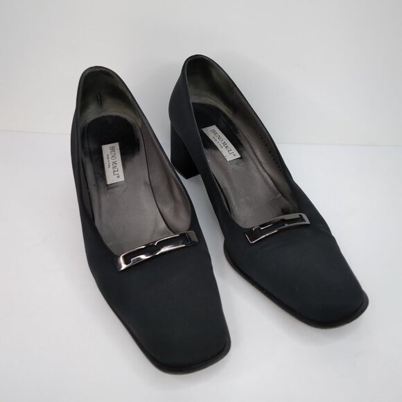 Bruno Magli Black Block Heel Fabric Slip On Pumps Size 10B - Picture 4 of 14